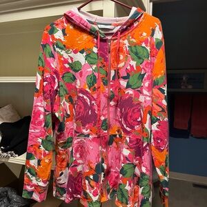 Isaac Mizrahi zip up Floral Women's Jacket - Pink, Orange, Green size xl